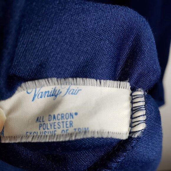 Vanity Fair Housecoat Half Zip Robe Vintage Blue Velour Lace Modest Size XS - Picture 6 of 8